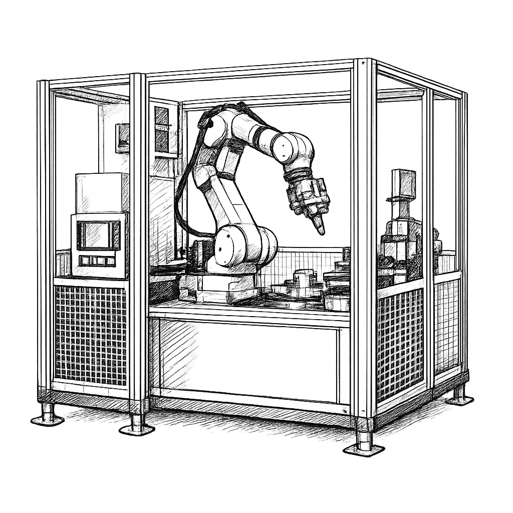 Roboterzelle als Beispiel für Entwicklung und Bewertung technischer Systeme in industriellen Anwendungen