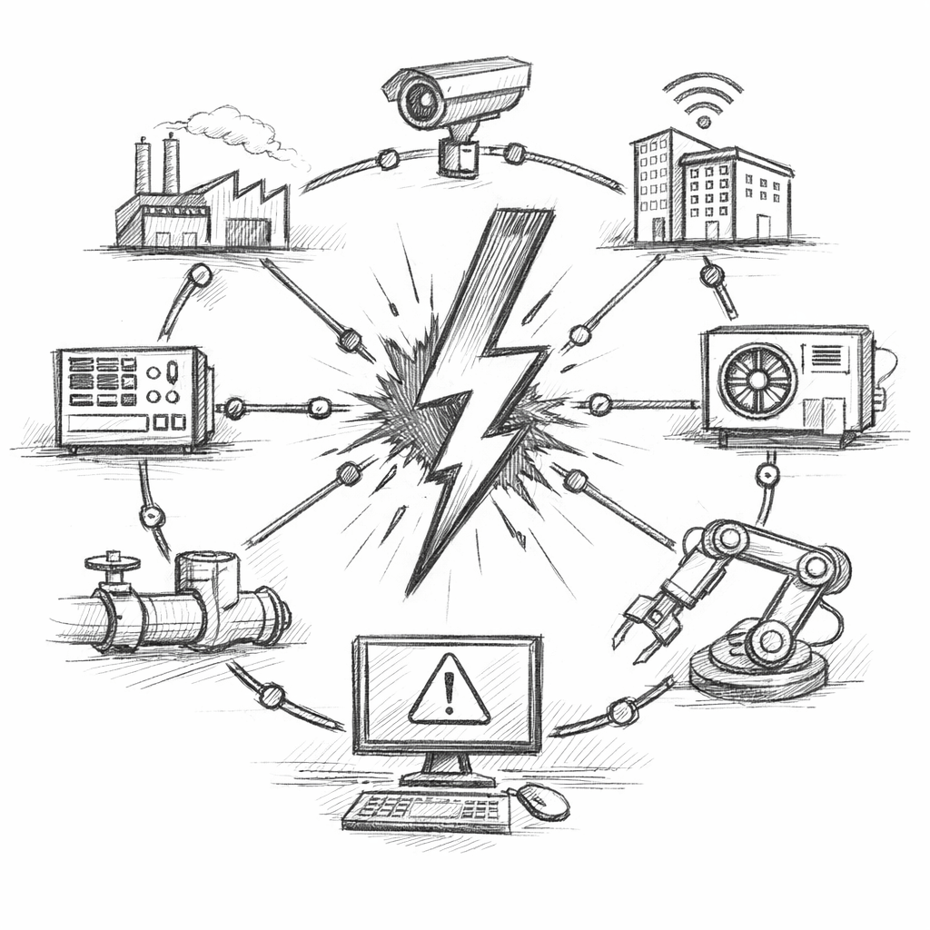 Vernetzte Systeme in Maschinen und Anlagen mit Störung im Zentrum – Darstellung der Digitalisierung Maschinen und Anlagen