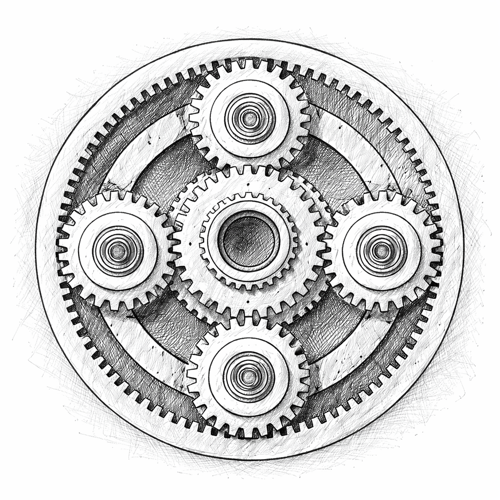 Bleistiftskizze eines Planetengetriebes in Schnittansicht als Beispiel für systemische Zusammenhänge